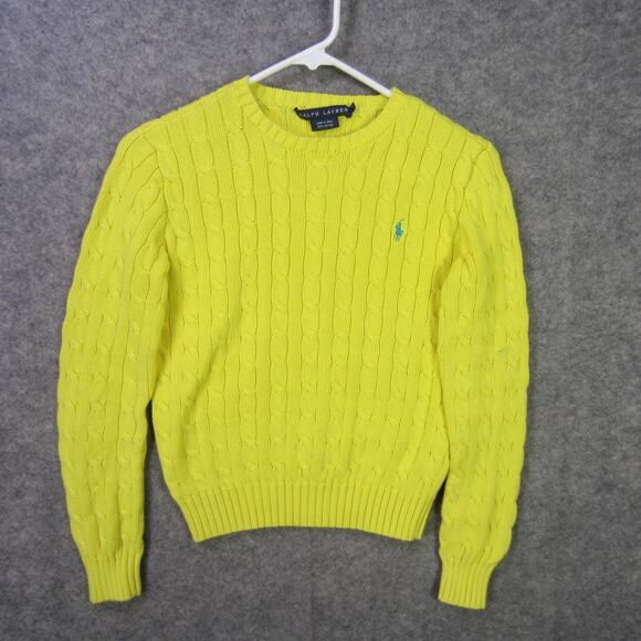 Ralph Lauren Sweater Mens Small Yellow Cable Knit Crewneck Pullover Cotton Pony - Picture 1 of 10